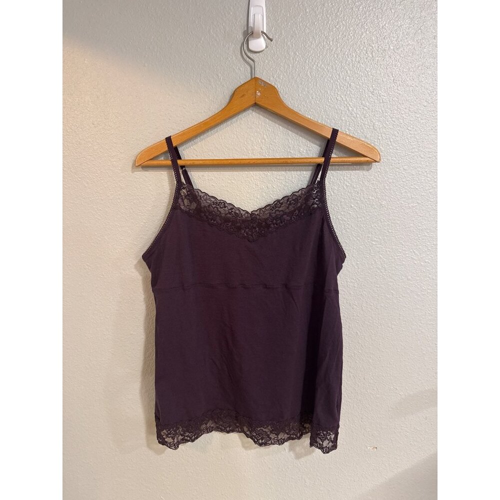 Elle Women's Lace Trim Purple Tank Top L Pima Cotton Y2K 90s Layer